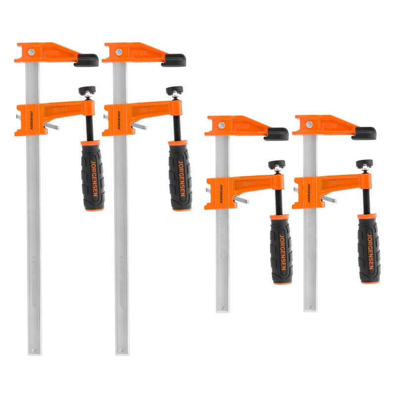 JORGENSEN 4-pack Steel Bar Clamps Set, 6 inch & 12 inch Medium Duty F-Clamp - 600 Lbs Load Limit for Woodworking - Image 1